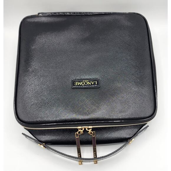 Lancome Paris Black & Gold Square Zip Around Cosmetic Bag Travel Case w/ Handle - Picture 8 of 10